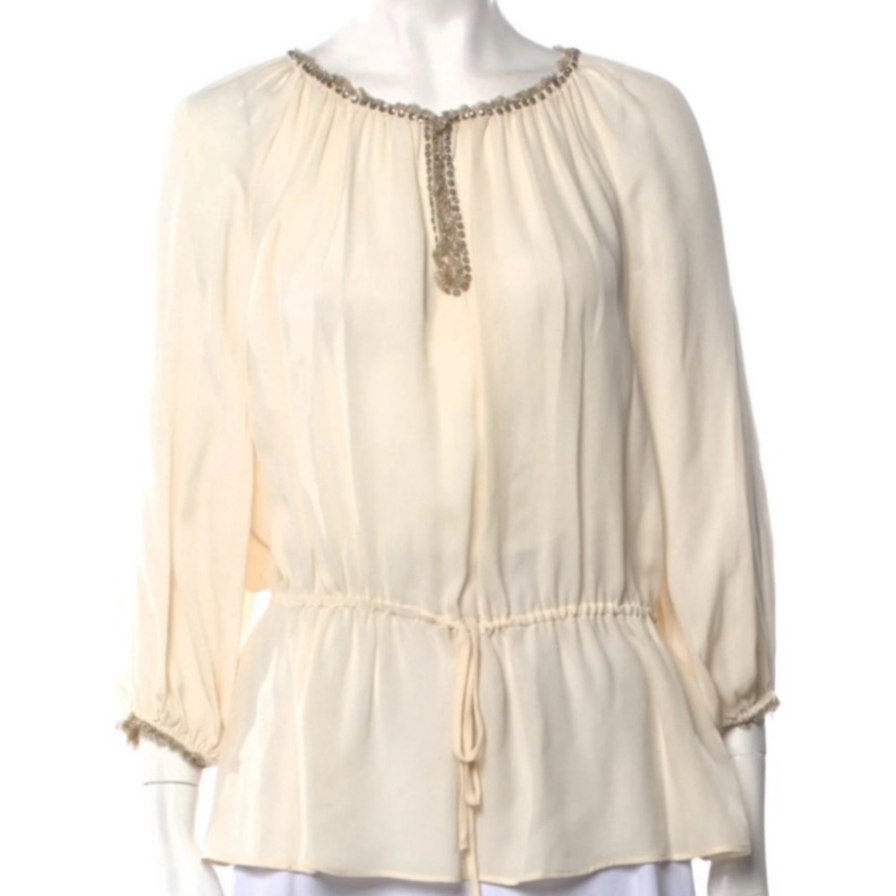 Alice + Olivia 100% Silk boho evening blouse top elegant + classy size L